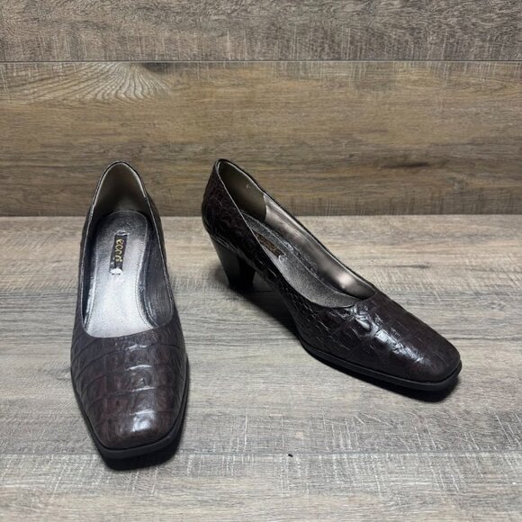 Ecco Brown Croc Embossed Leather Pump Women's Size EU 38 - Picture 5 of 6